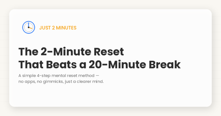 2-minute mental reset method — 4 step calming routine infographic